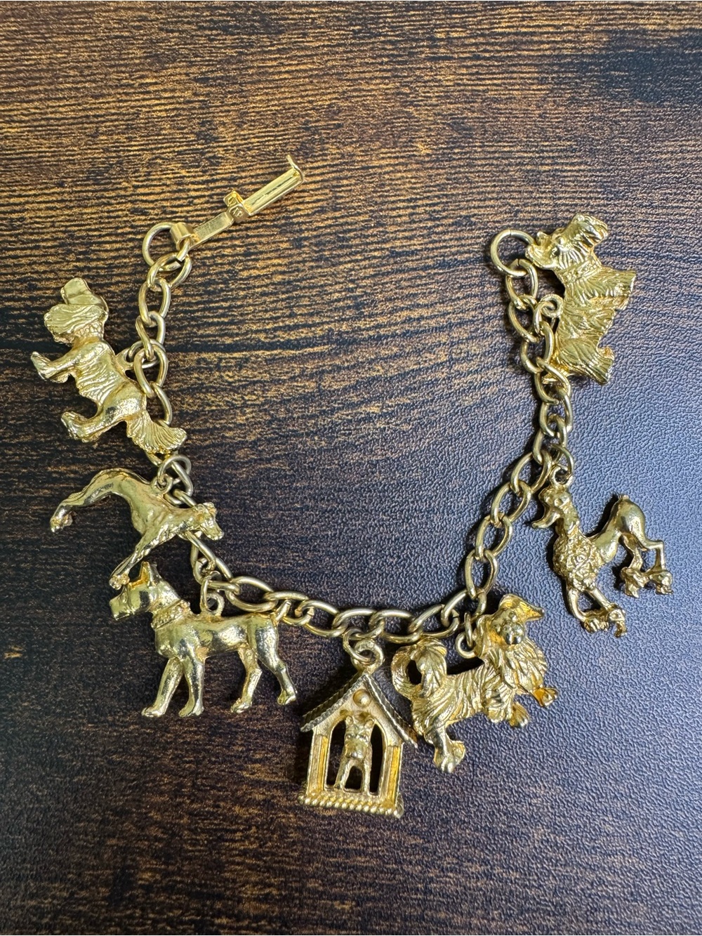 Vintage Gold-Tone Dog Charm Bracelet